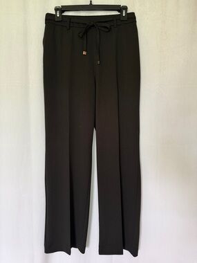 Tahari Black Pull-On Dress Pants with Silver Metal Belted Waist Tie Detail
